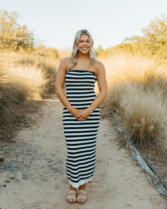 Striped Maxi Dress - Navy/White