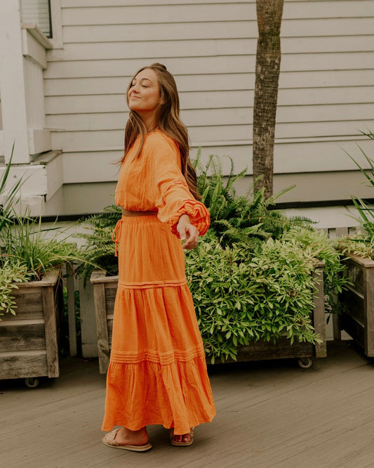 Tiered Maxi Skirt - Orange