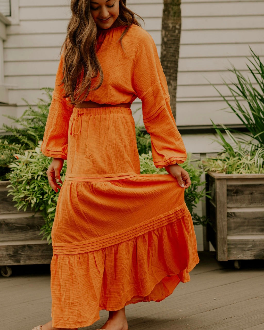 Balloon Sleeve Top - Orange